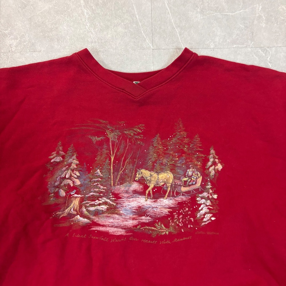 Northern Reflections Vintage Red Winter Sleigh Graphic Sweatshirt Oversized XL - Picture 2 of 6